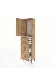 Arges Dolap Tek Raflı 4 Çekmeceli Tek Kapaklı 44x30x182 Çam-Çam