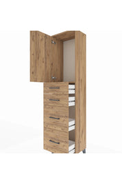 Arges Dolap Tek Raflı 4 Çekmeceli Tek Kapaklı 44x30x182 Çam-Çam