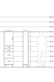 Arges Dolap Tek Raflı 4 Çekmeceli Tek Kapaklı 44x30x182 Çam-Çam