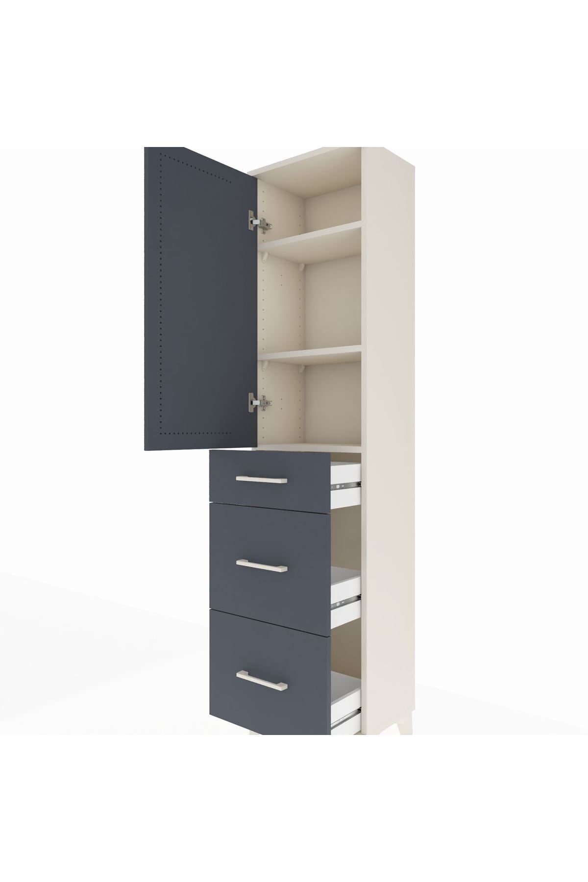 Arges Dolap 3 Raflı 3 Çekmeceli Tek Kapaklı 44x30x182 Aytaşı-Antrasit