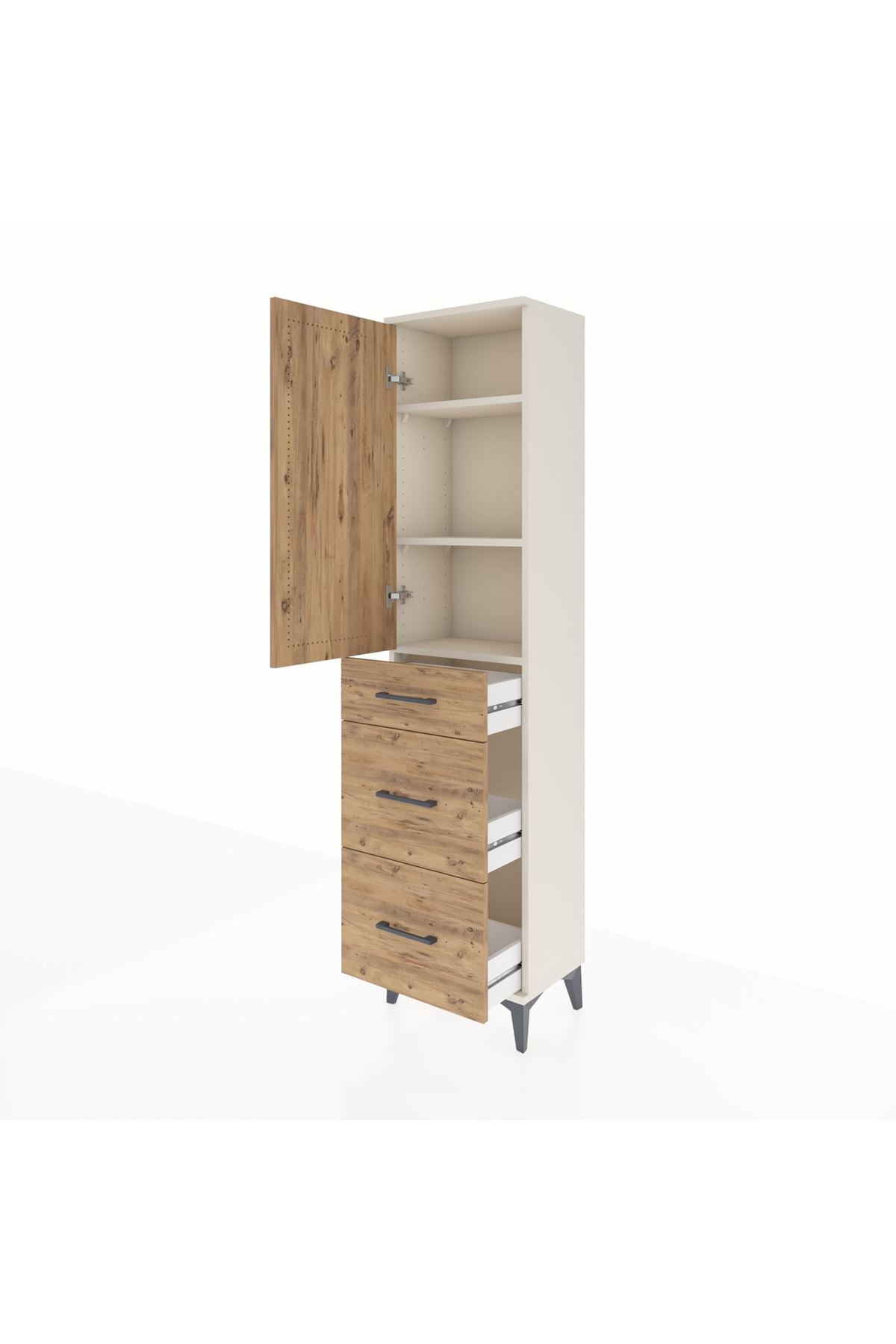 Arges Dolap 3 Raflı 3 Çekmeceli Tek Kapaklı 44x30x182 Aytaşı-Çam