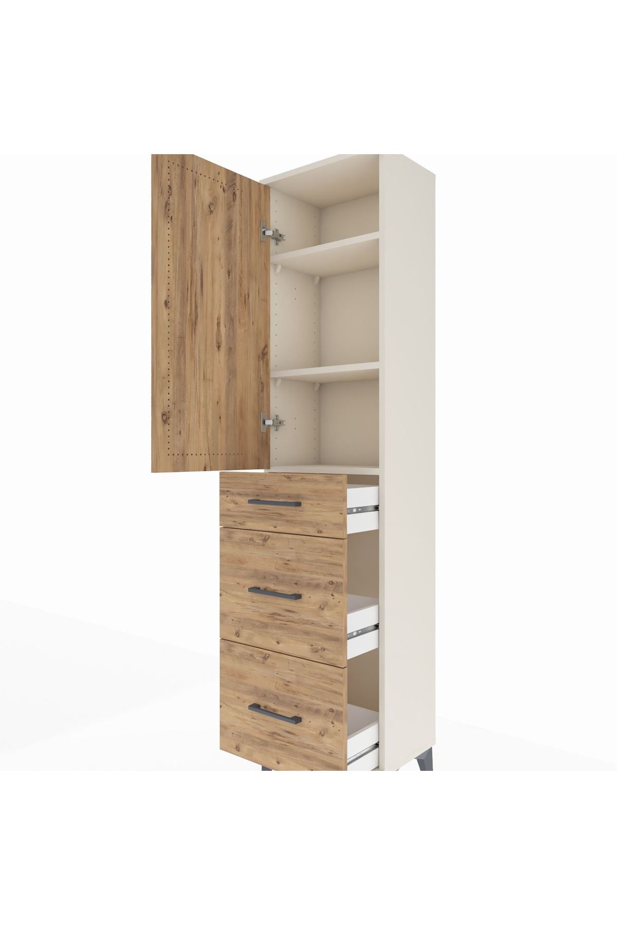 Arges Dolap 3 Raflı 3 Çekmeceli Tek Kapaklı 44x30x182 Aytaşı-Çam