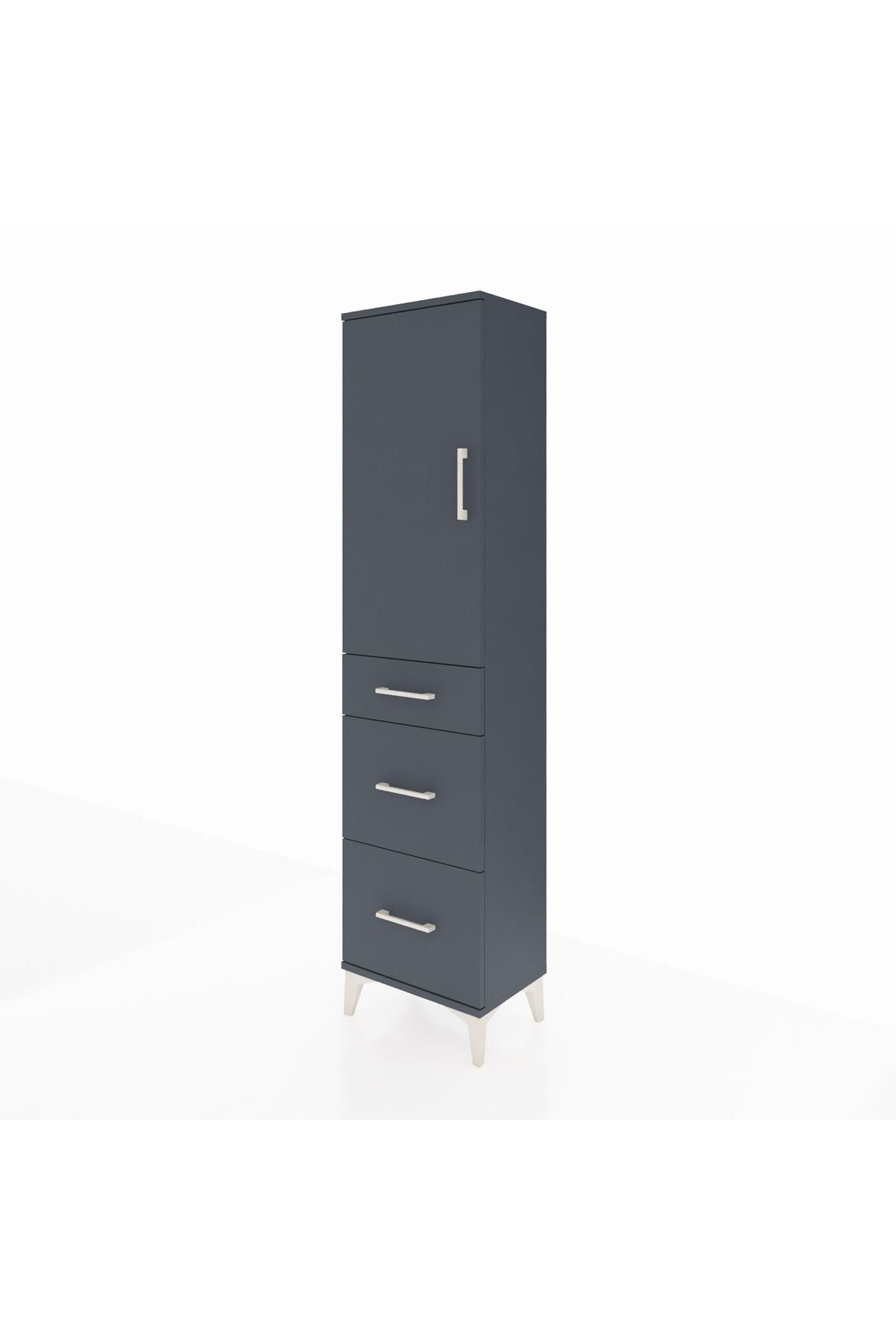 Arges Dolap 3 Raflı 3 Çekmeceli Tek Kapaklı 44x30x182 Antrasit-Antrasit