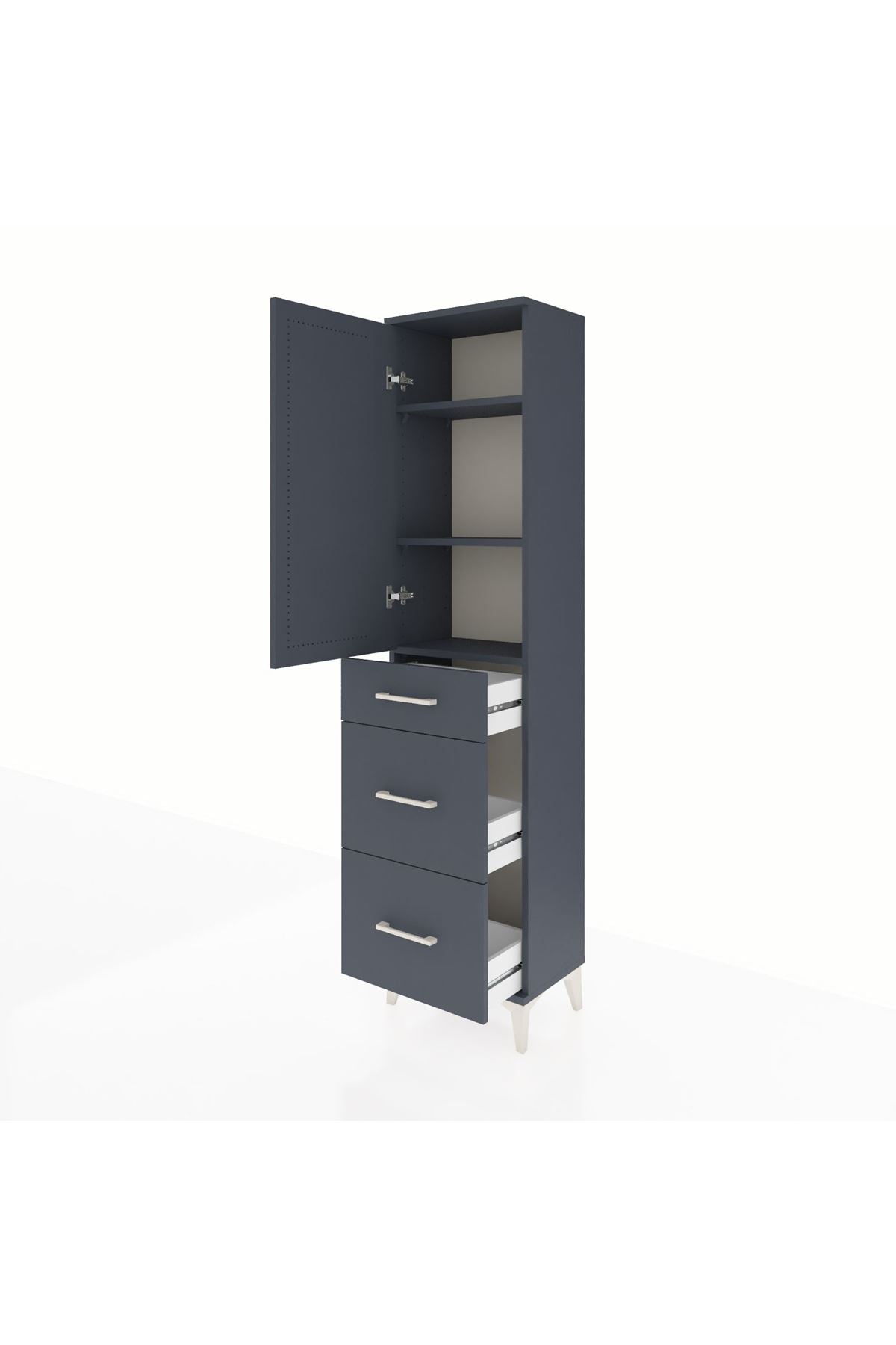 Arges Dolap 3 Raflı 3 Çekmeceli Tek Kapaklı 44x30x182 Antrasit-Antrasit