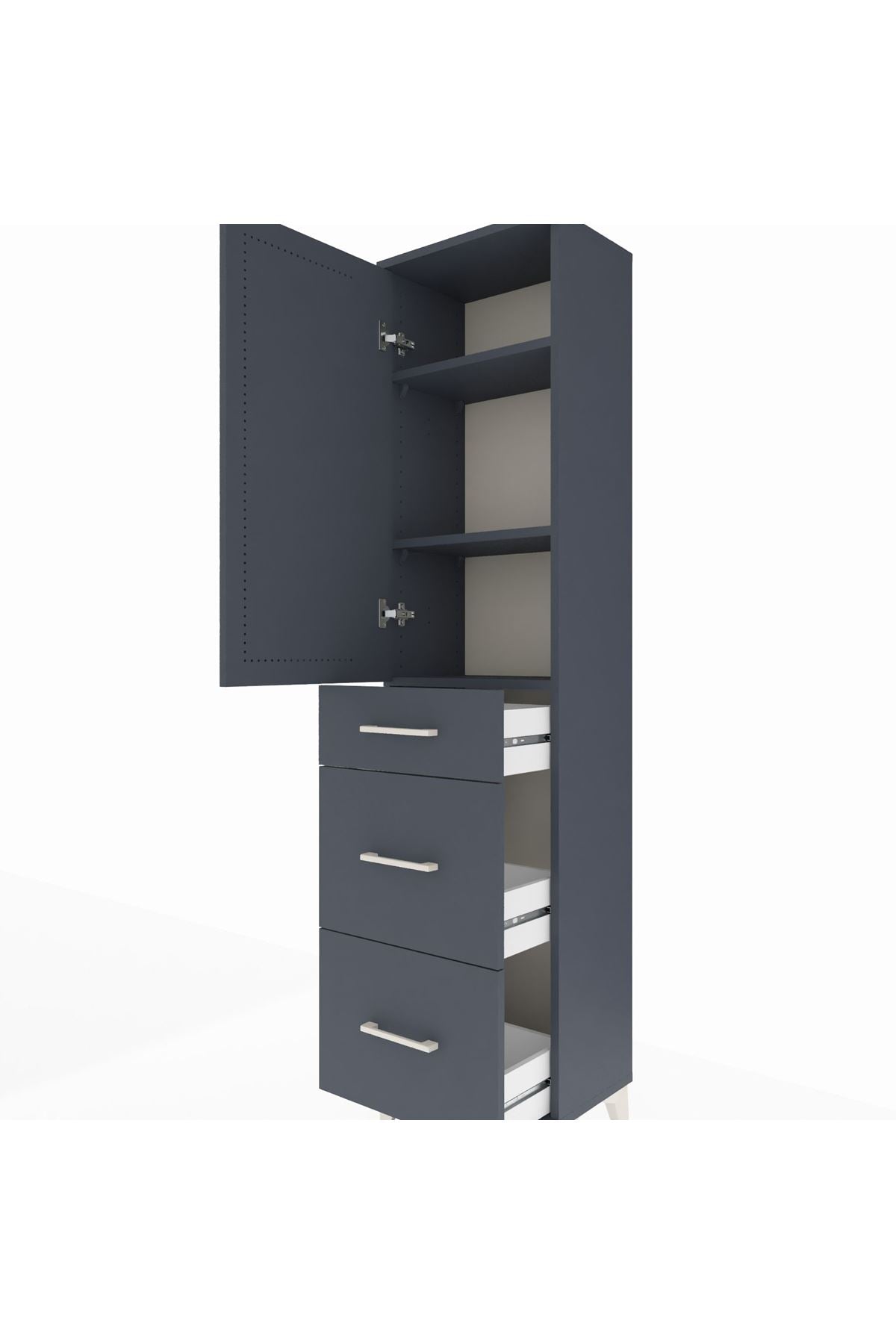 Arges Dolap 3 Raflı 3 Çekmeceli Tek Kapaklı 44x30x182 Antrasit-Antrasit