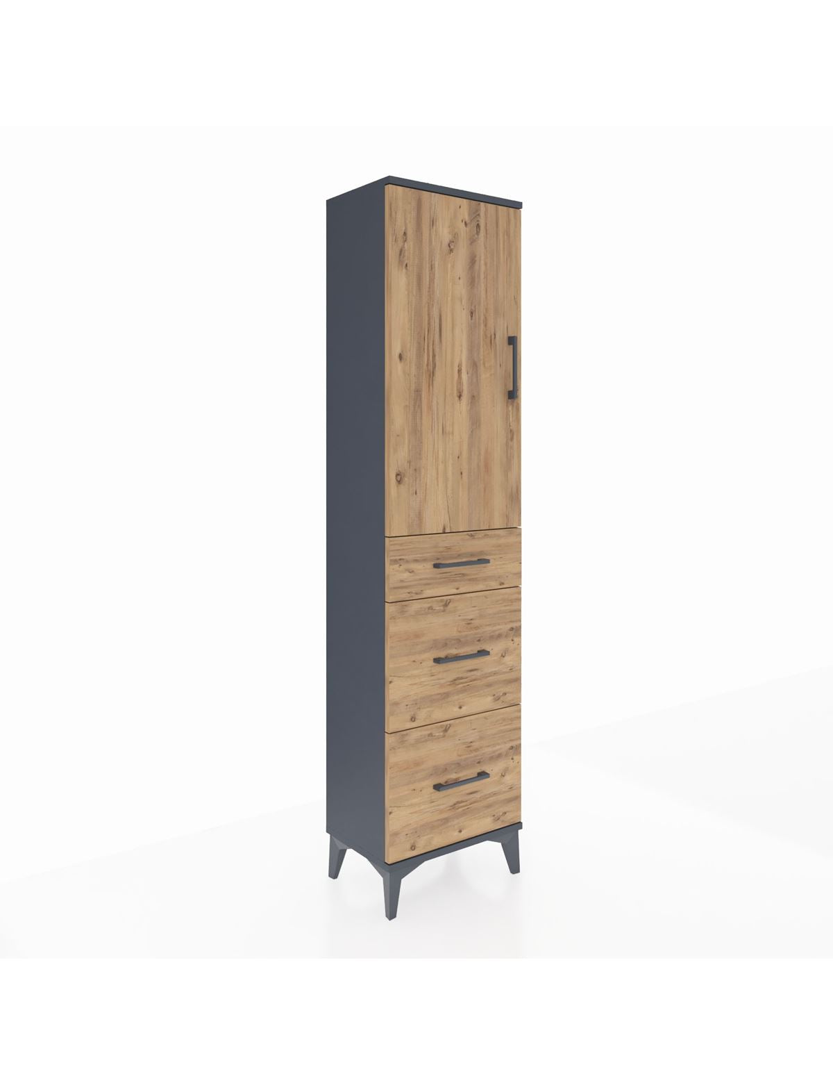 Arges Dolap 3 Raflı 3 Çekmeceli Tek Kapaklı 44x30x182 Antrasit-Çam