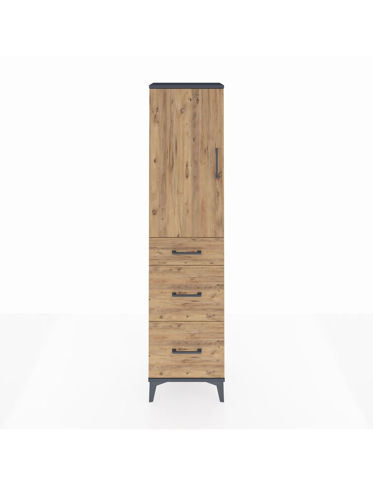 Arges Dolap 3 Raflı 3 Çekmeceli Tek Kapaklı 44x30x182 Antrasit-Çam