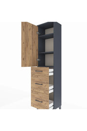 Arges Dolap 3 Raflı 3 Çekmeceli Tek Kapaklı 44x30x182 Antrasit-Çam