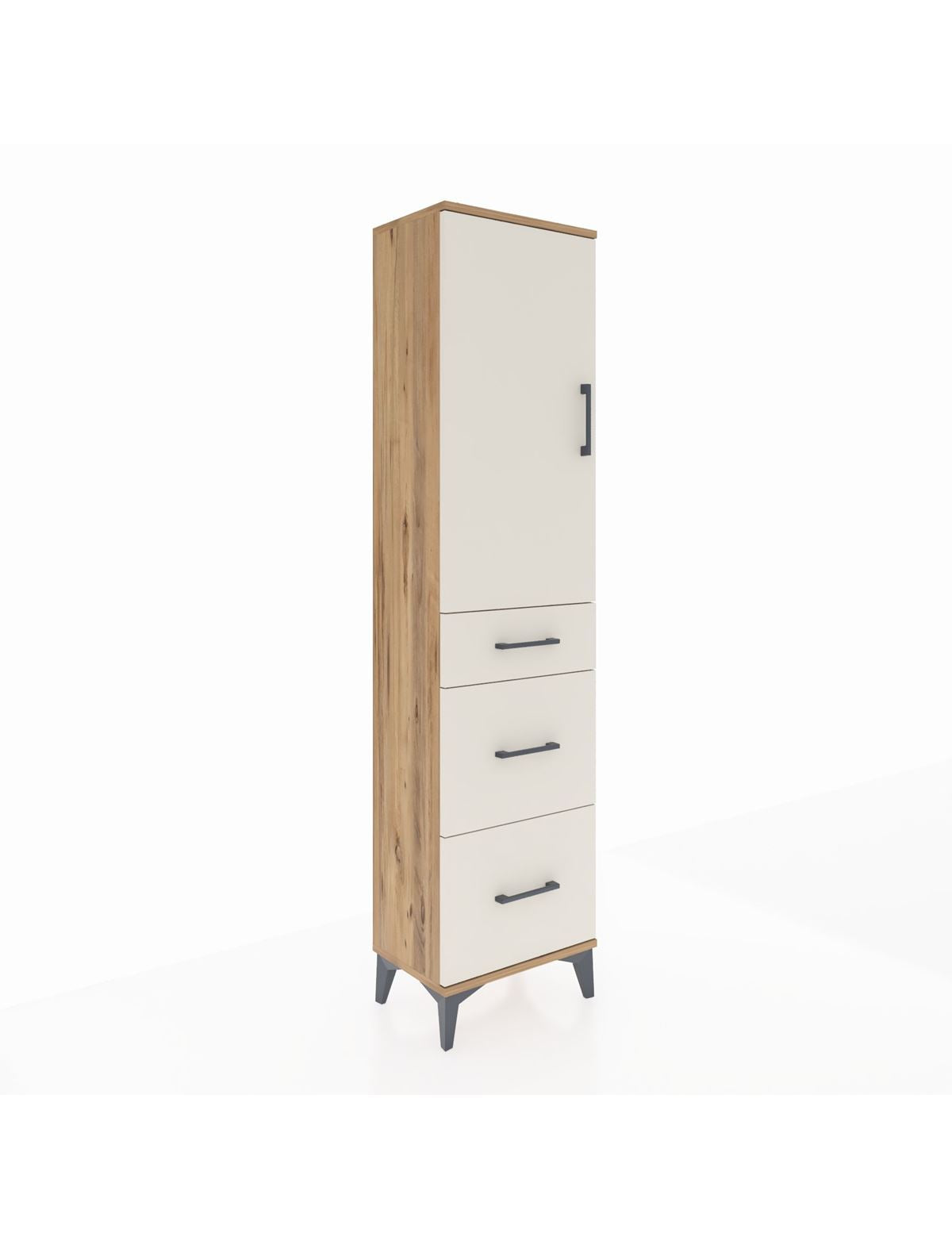 Arges Dolap 3 Raflı 3 Çekmeceli Tek Kapaklı 44x30x182 Çam-Aytaşı