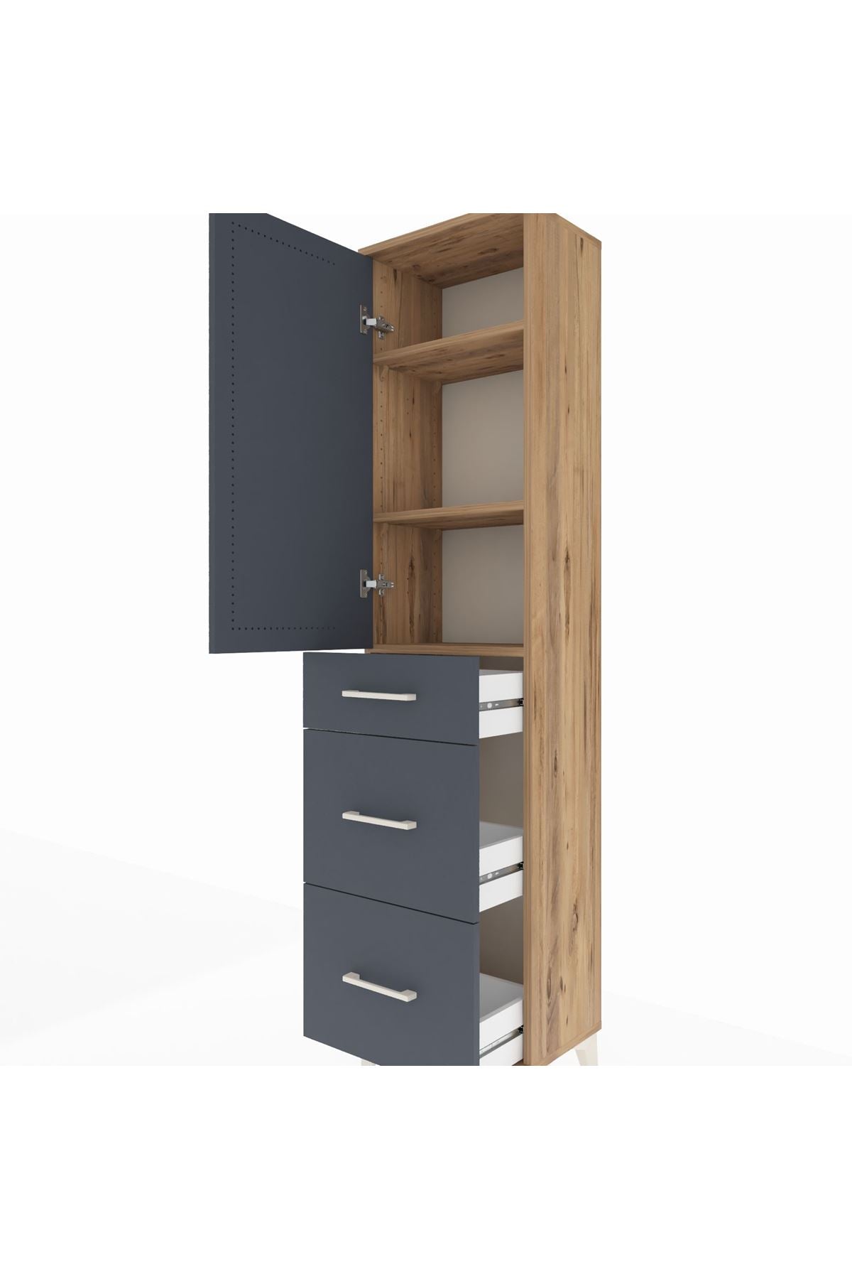 Arges Dolap 3 Raflı 3 Çekmeceli Tek Kapaklı 44x30x182 Çam-Antrasit