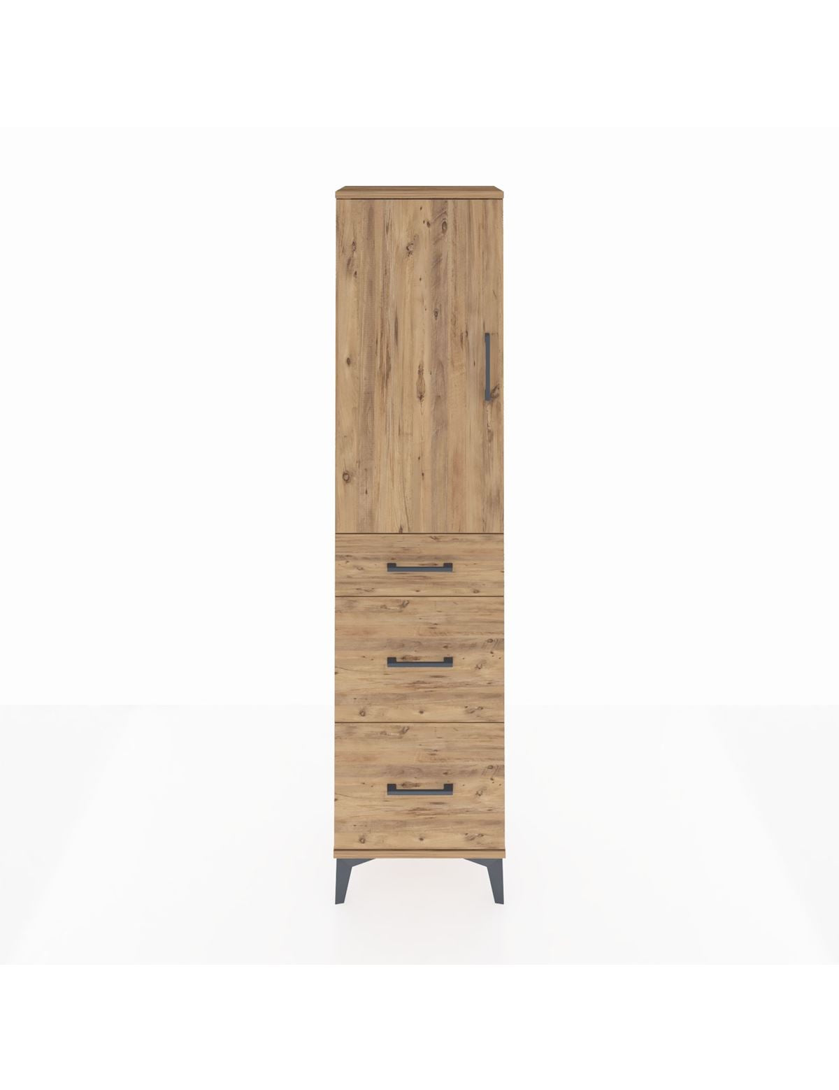 Arges Dolap 3 Raflı 3 Çekmeceli Tek Kapaklı 44x30x182 Çam-Çam