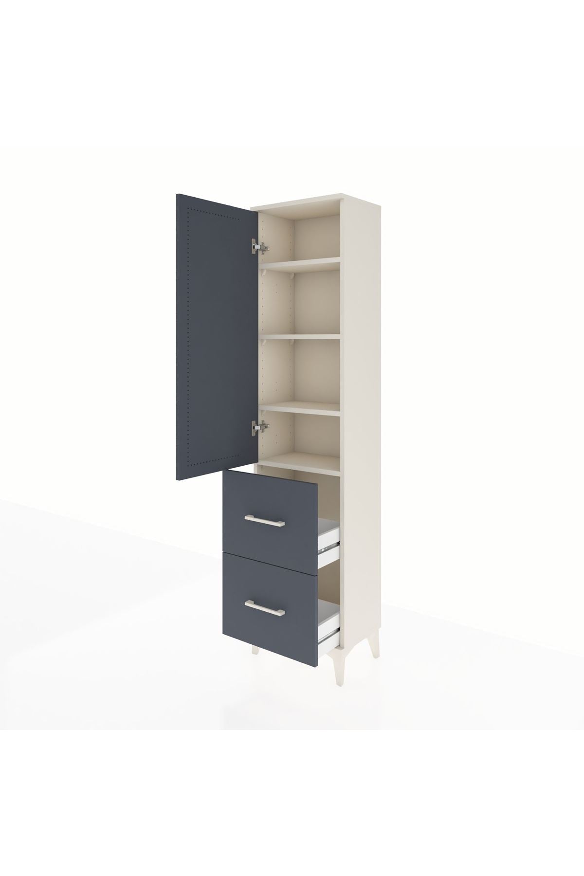 Arges Dolap 4 Raflı 2 Çekmeceli Tek Kapaklı 44x30x182 Aytaşı-Antrasit