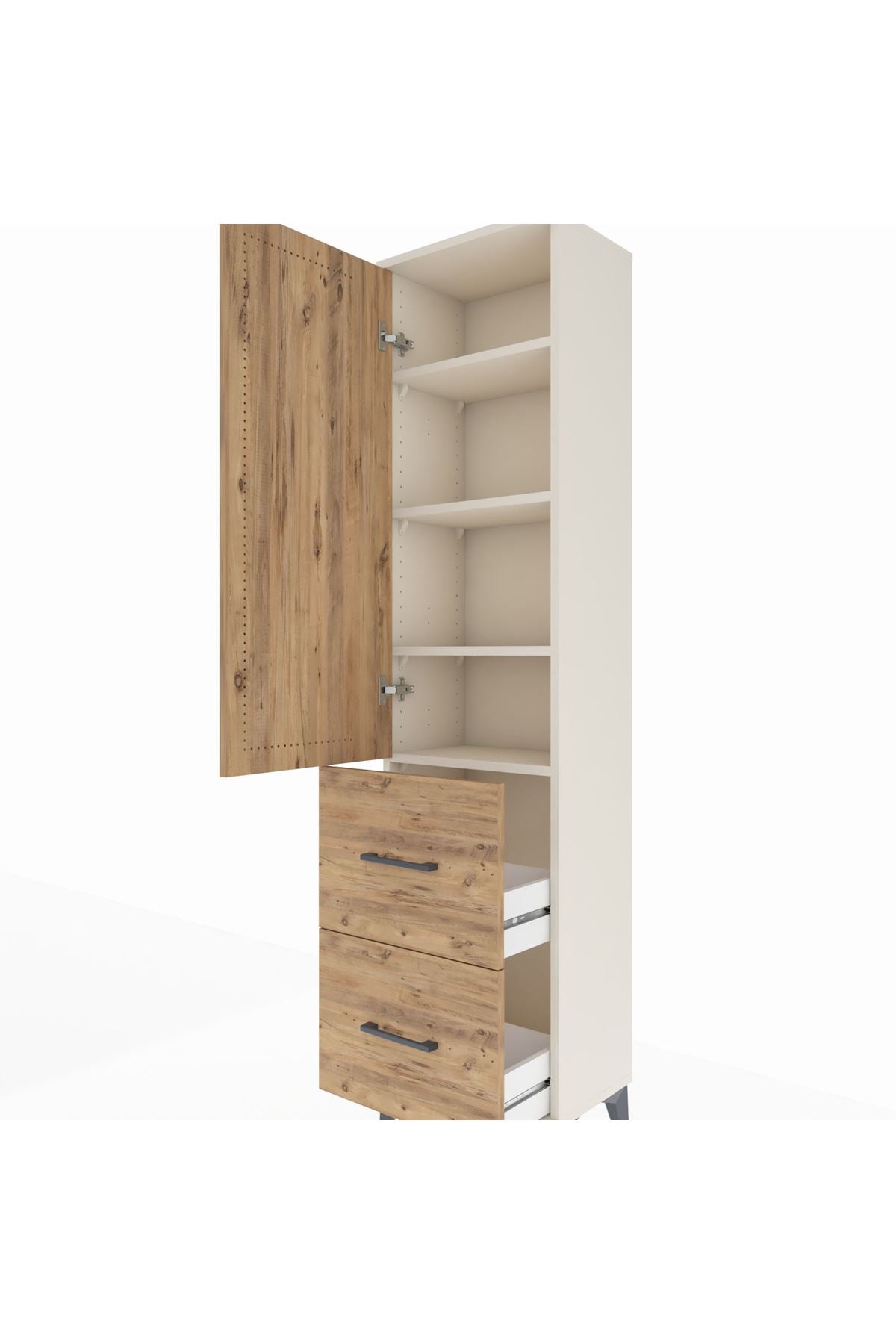 Arges Dolap 4 Raflı 2 Çekmeceli Tek Kapaklı 44x30x182 Aytaşı-Çam