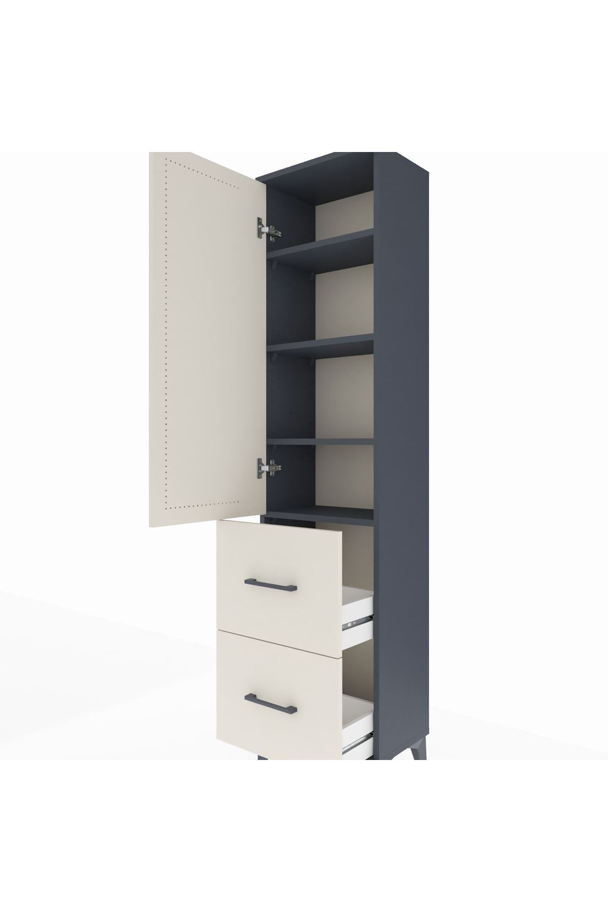 Arges Dolap 4 Raflı 2 Çekmeceli Tek Kapaklı 44x30x182 Antrasit-Aytaşı