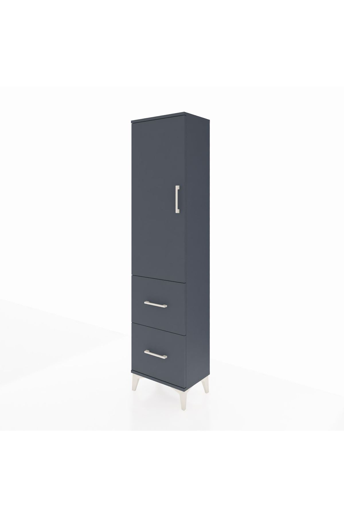 Arges Dolap 4 Raflı 2 Çekmeceli Tek Kapaklı 44x30x182 Antrasit-Antrasit