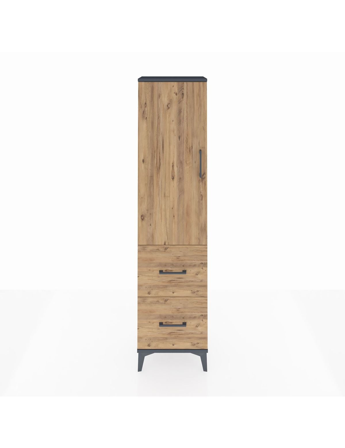 Arges Dolap 4 Raflı 2 Çekmeceli Tek Kapaklı 44x30x182 Antrasit-Çam