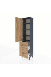 Arges Dolap 4 Raflı 2 Çekmeceli Tek Kapaklı 44x30x182 Antrasit-Çam