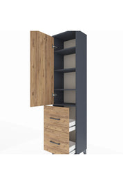 Arges Dolap 4 Raflı 2 Çekmeceli Tek Kapaklı 44x30x182 Antrasit-Çam