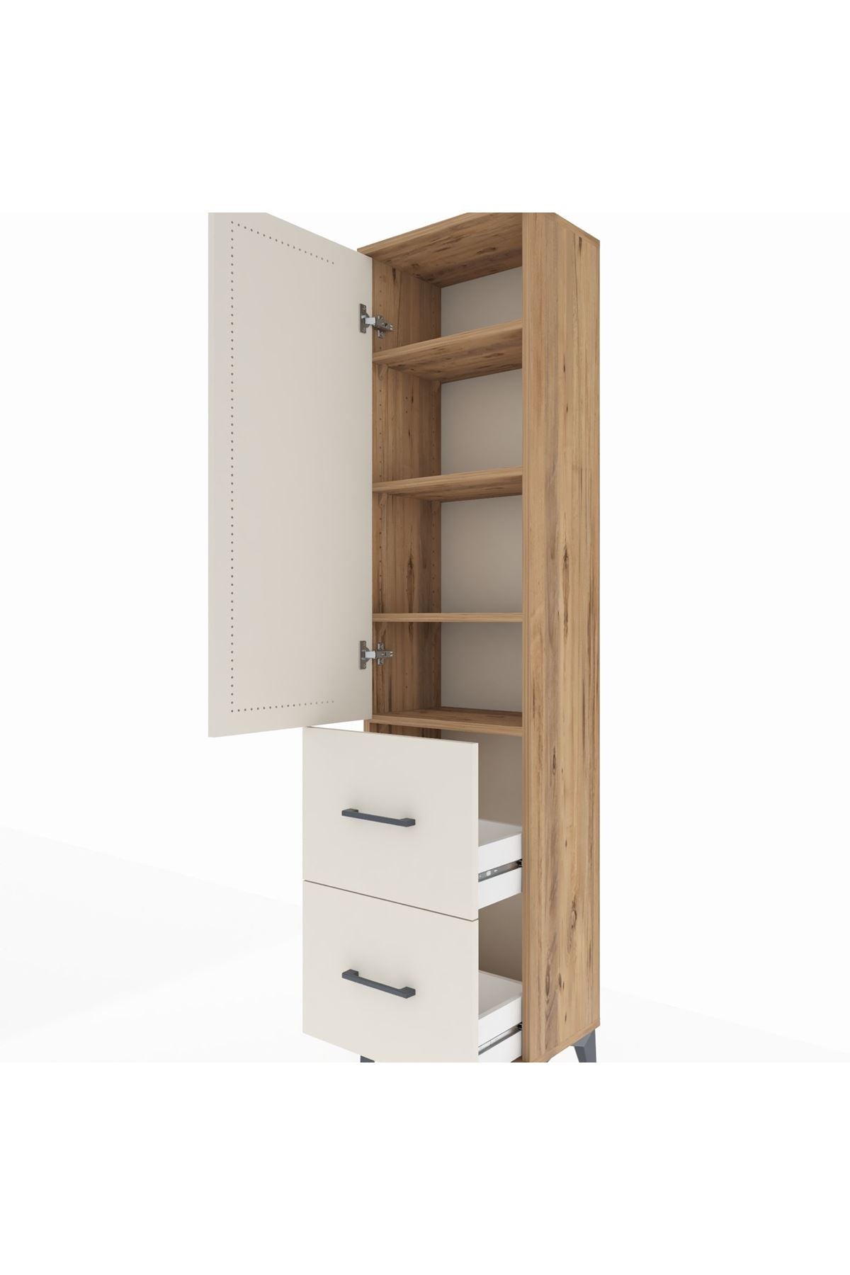 Arges Dolap 4 Raflı 2 Çekmeceli Tek Kapaklı 44x30x182 Çam-Aytaşı