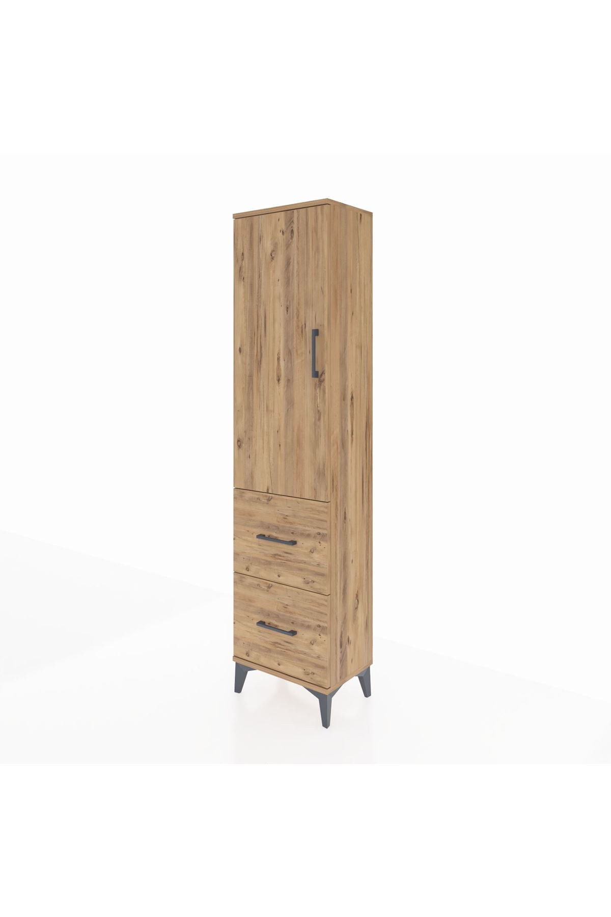 Arges Dolap 4 Raflı 2 Çekmeceli Tek Kapaklı 44x30x182 Çam-Çam