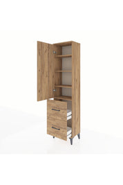 Arges Dolap 4 Raflı 2 Çekmeceli Tek Kapaklı 44x30x182 Çam-Çam