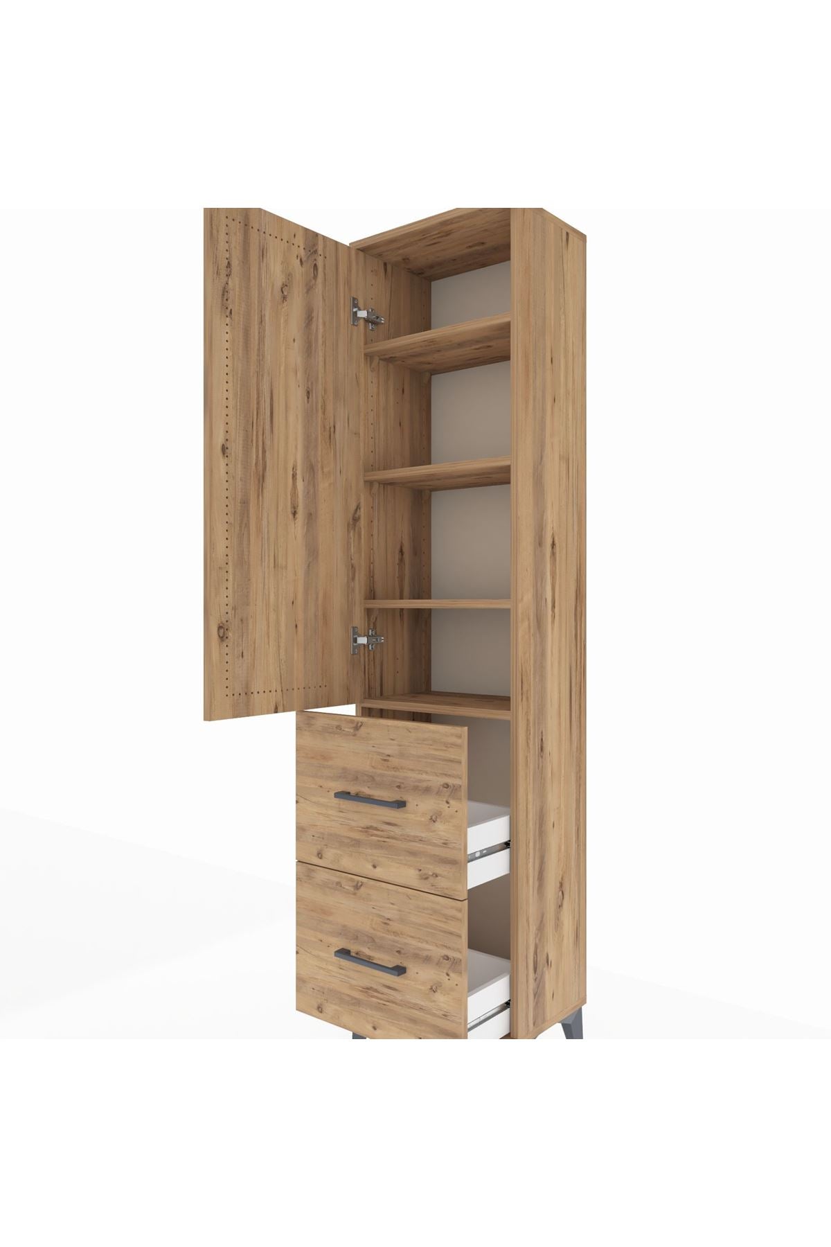 Arges Dolap 4 Raflı 2 Çekmeceli Tek Kapaklı 44x30x182 Çam-Çam