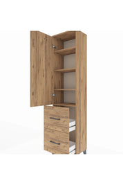 Arges Dolap 4 Raflı 2 Çekmeceli Tek Kapaklı 44x30x182 Çam-Çam