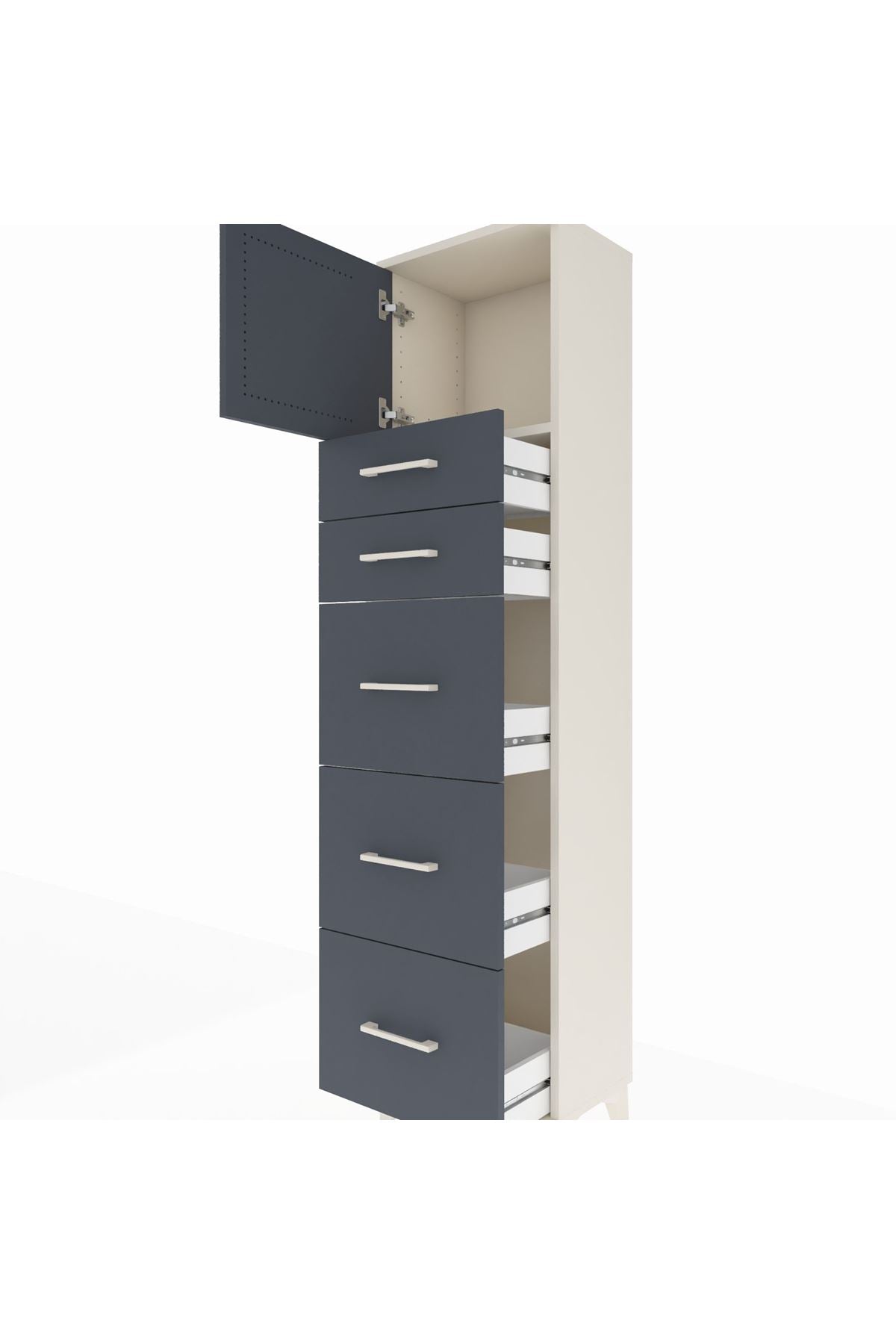 Arges Dolap Tek Raflı 5 Çekmeceli Tek Kapaklı 44x30x182 Aytaşı-Antrasit