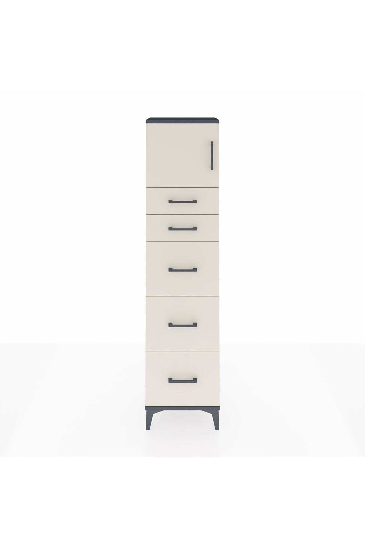 Arges Dolap Tek Raflı 5 Çekmeceli Tek Kapaklı 44x30x182 Antrasit-Aytaşı