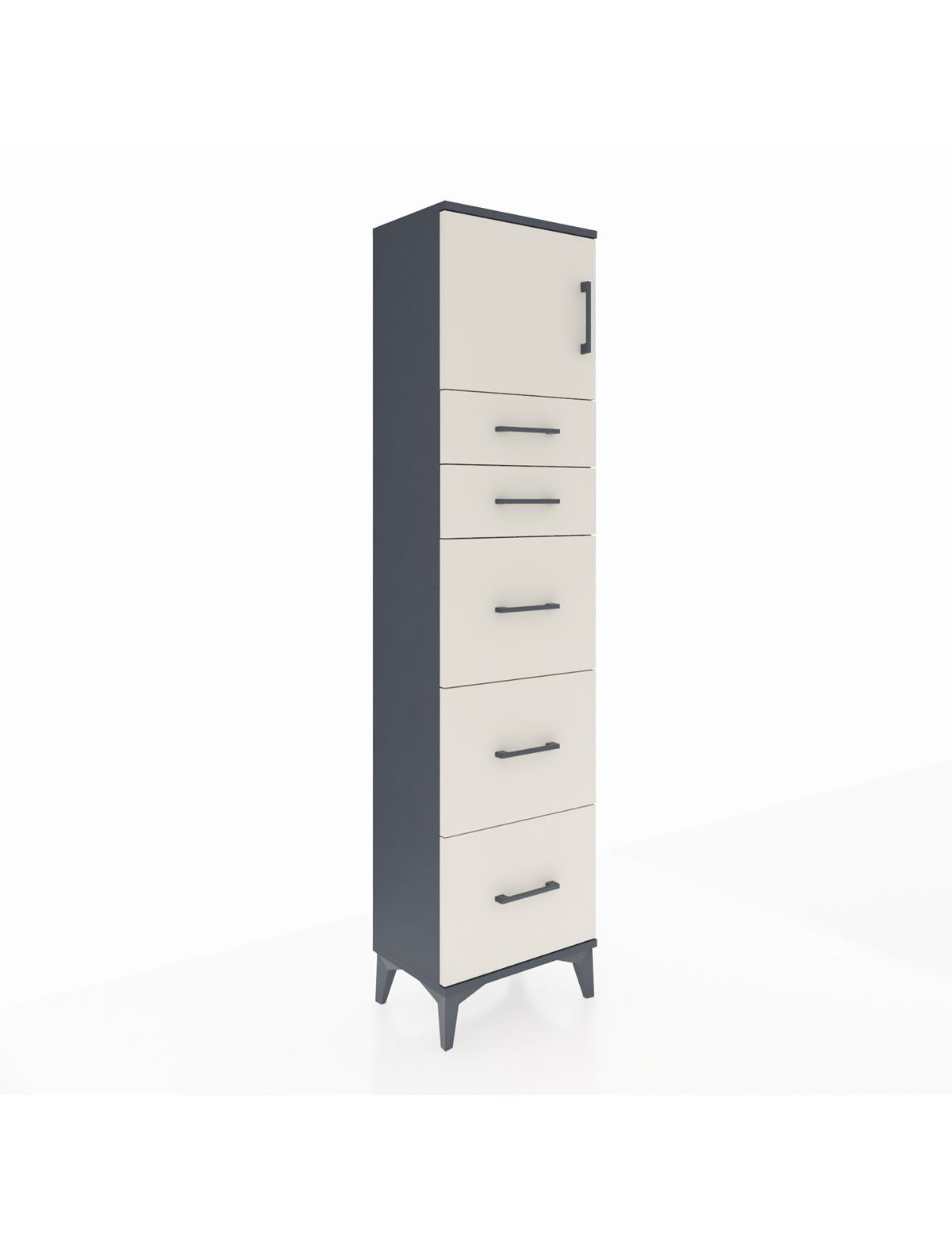 Arges Dolap Tek Raflı 5 Çekmeceli Tek Kapaklı 44x30x182 Antrasit-Aytaşı