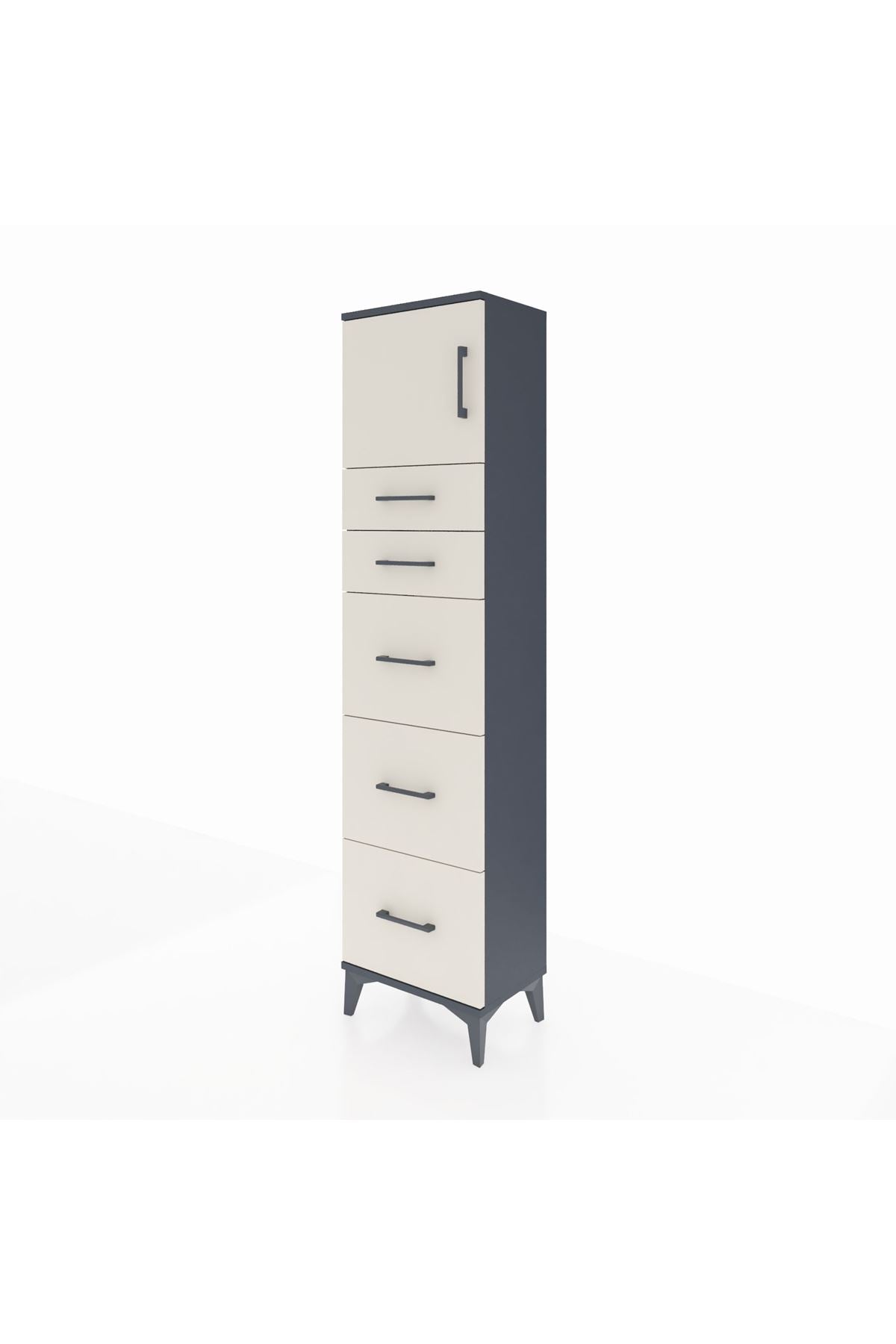 Arges Dolap Tek Raflı 5 Çekmeceli Tek Kapaklı 44x30x182 Antrasit-Aytaşı