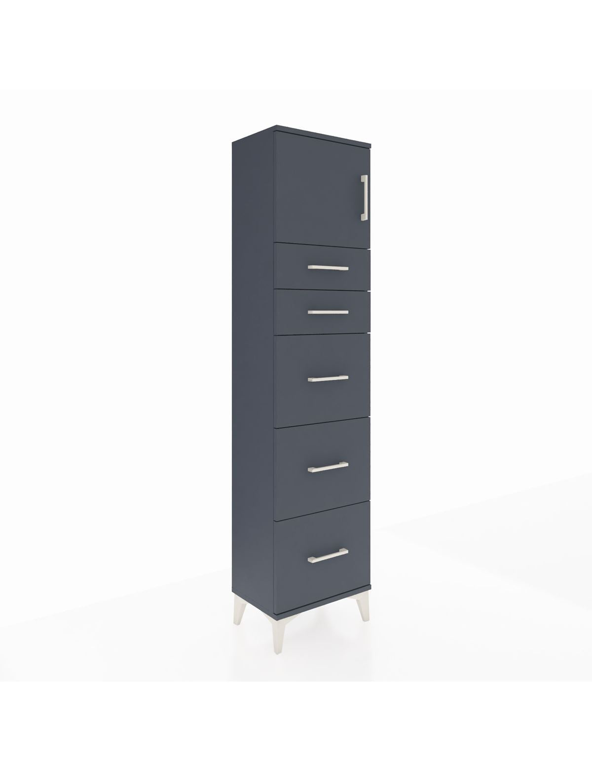 Arges Dolap Tek Raflı 5 Çekmeceli Tek Kapaklı 44x30x182 Antrasit-Antrasit