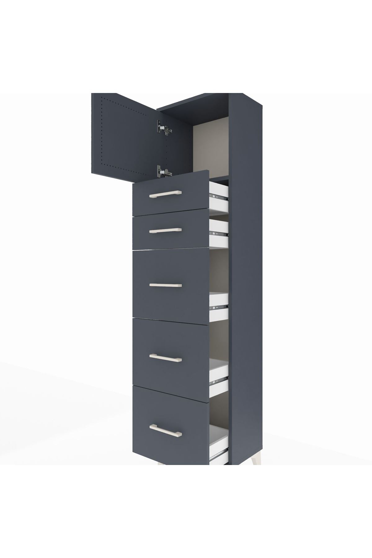 Arges Dolap Tek Raflı 5 Çekmeceli Tek Kapaklı 44x30x182 Antrasit-Antrasit