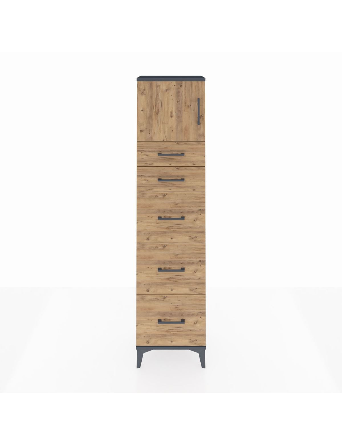 Arges Dolap Tek Raflı 5 Çekmeceli Tek Kapaklı 44x30x182 Antrasit-Çam