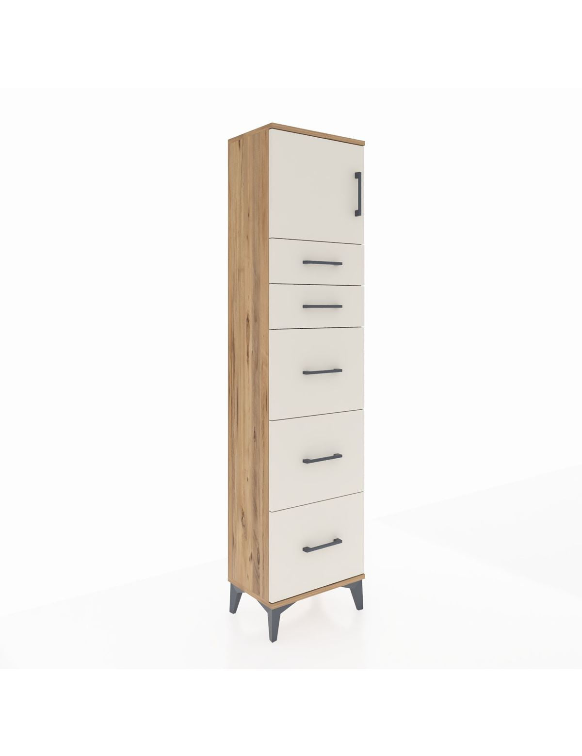 Arges Dolap Tek Raflı 5 Çekmeceli Tek Kapaklı 44x30x182 Çam-Aytaşı