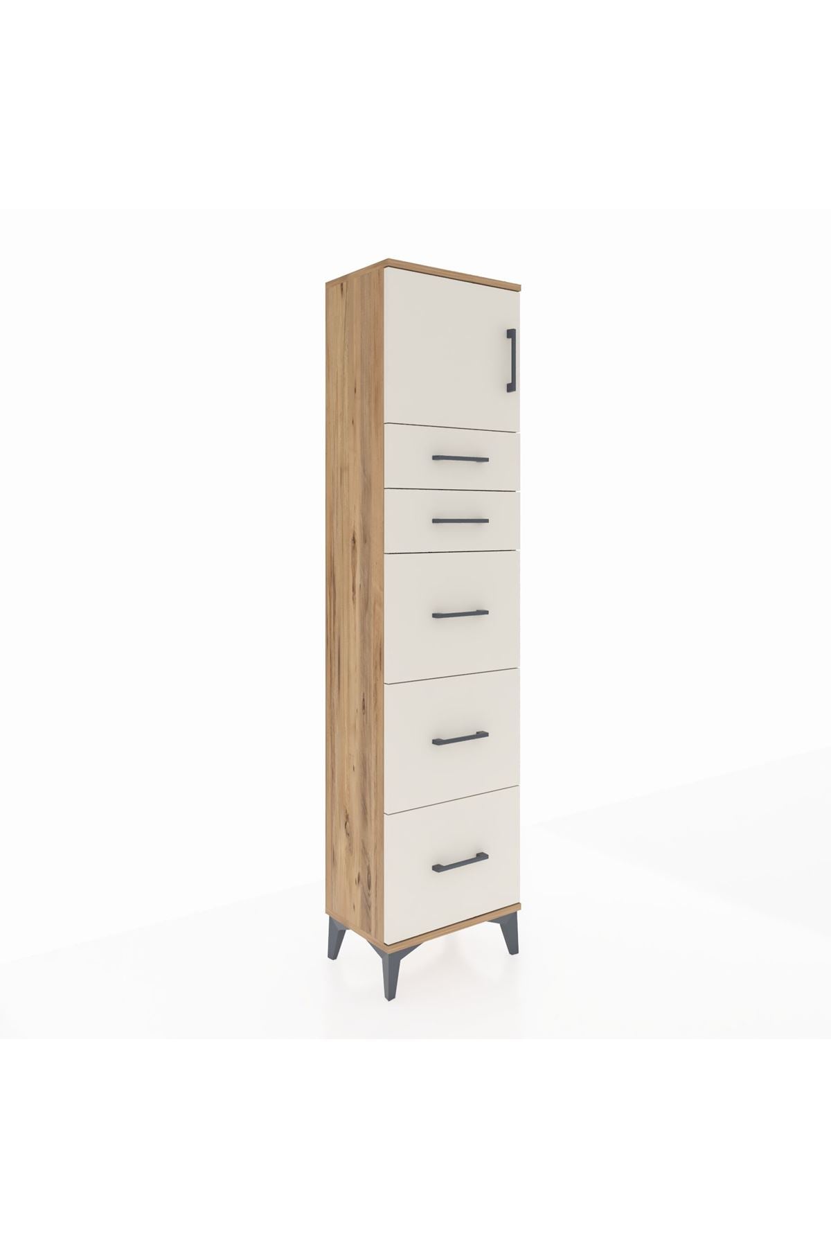 Arges Dolap Tek Raflı 5 Çekmeceli Tek Kapaklı 44x30x182 Çam-Aytaşı