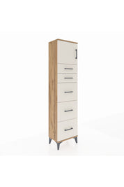 Arges Dolap Tek Raflı 5 Çekmeceli Tek Kapaklı 44x30x182 Çam-Aytaşı