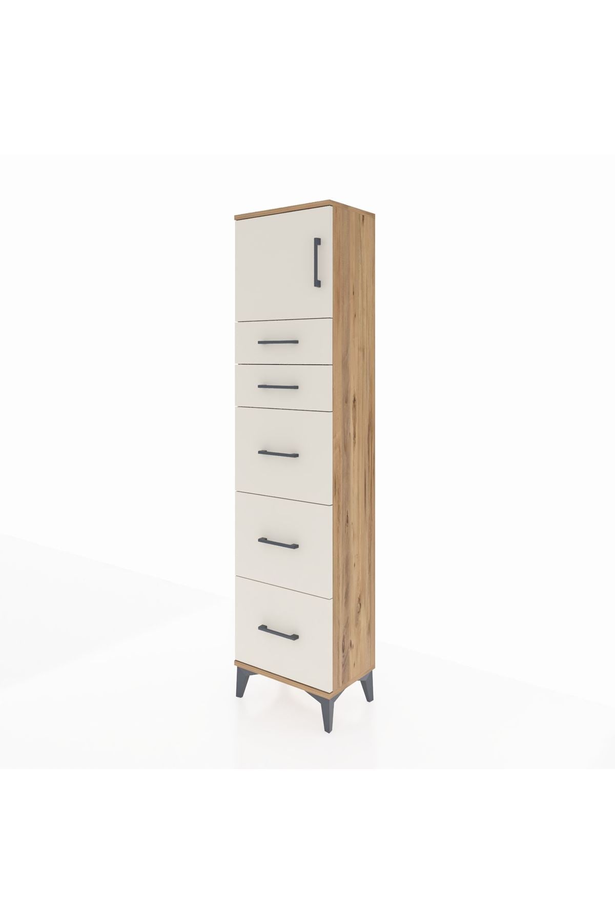 Arges Dolap Tek Raflı 5 Çekmeceli Tek Kapaklı 44x30x182 Çam-Aytaşı