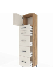 Arges Dolap Tek Raflı 5 Çekmeceli Tek Kapaklı 44x30x182 Çam-Aytaşı