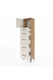 Arges Dolap Tek Raflı 5 Çekmeceli Tek Kapaklı 44x30x182 Çam-Aytaşı