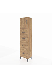Arges Dolap Tek Raflı 5 Çekmeceli Tek Kapaklı 44x30x182 Çam-Çam