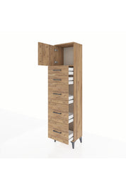 Arges Dolap Tek Raflı 5 Çekmeceli Tek Kapaklı 44x30x182 Çam-Çam