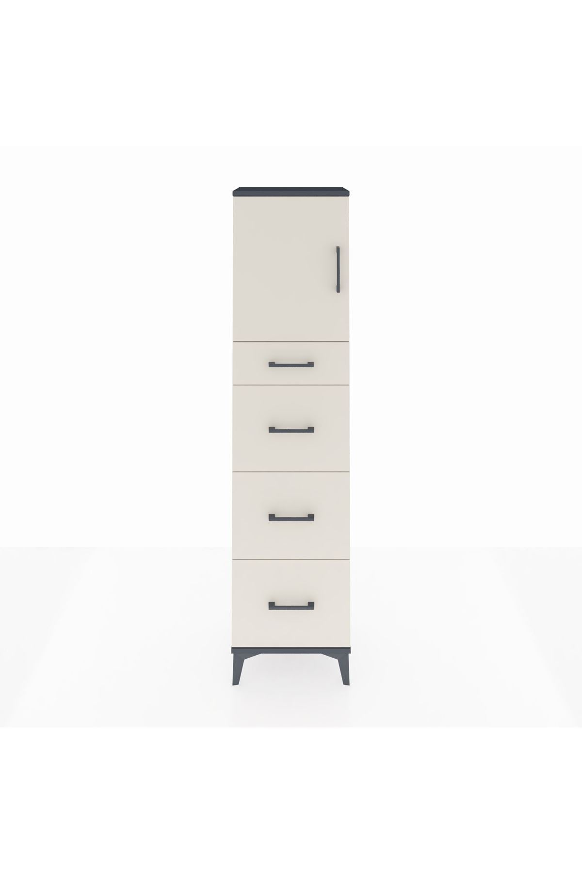 Arges Dolap 2 Raflı 4 Çekmeceli Tek Kapaklı 44x30x182 Antrasit-Aytaşı