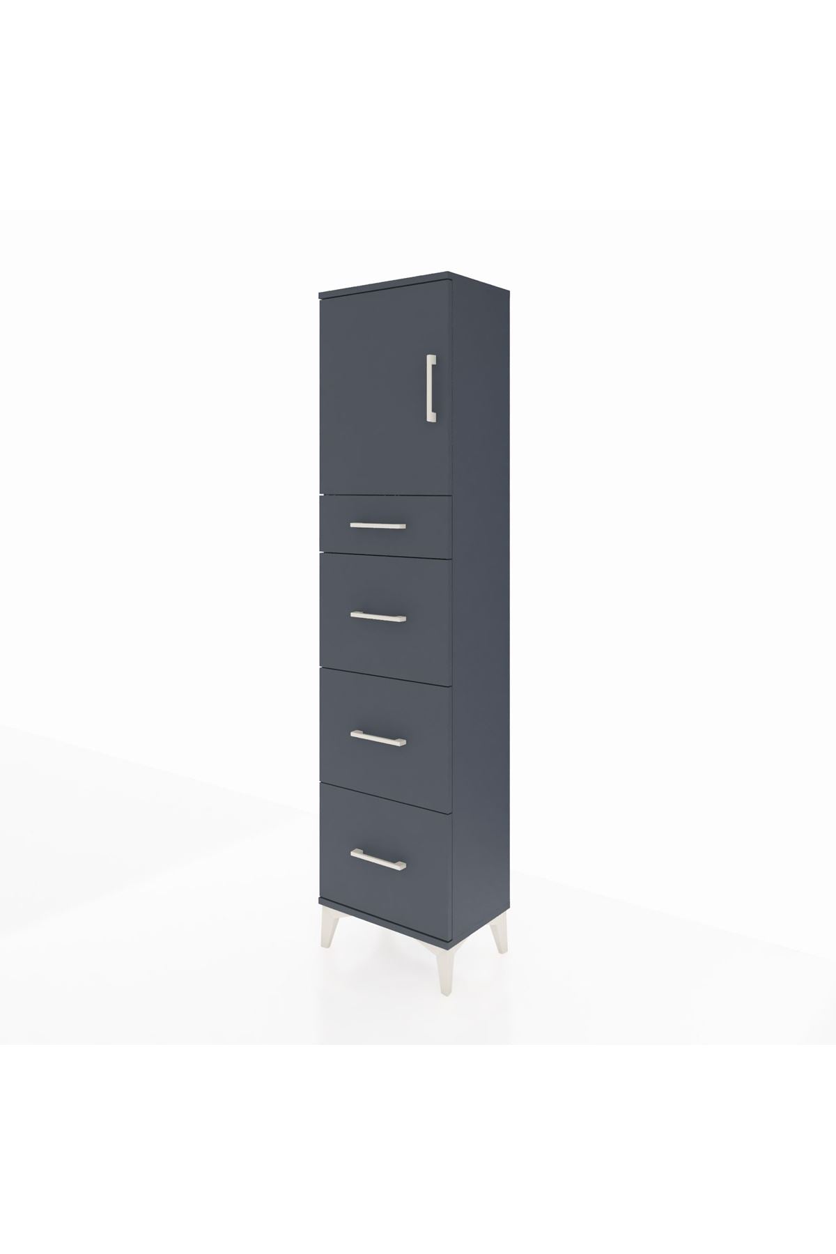 Arges Dolap 2 Raflı 4 Çekmeceli Tek Kapaklı 44x30x182 Antrasit-Antrasit