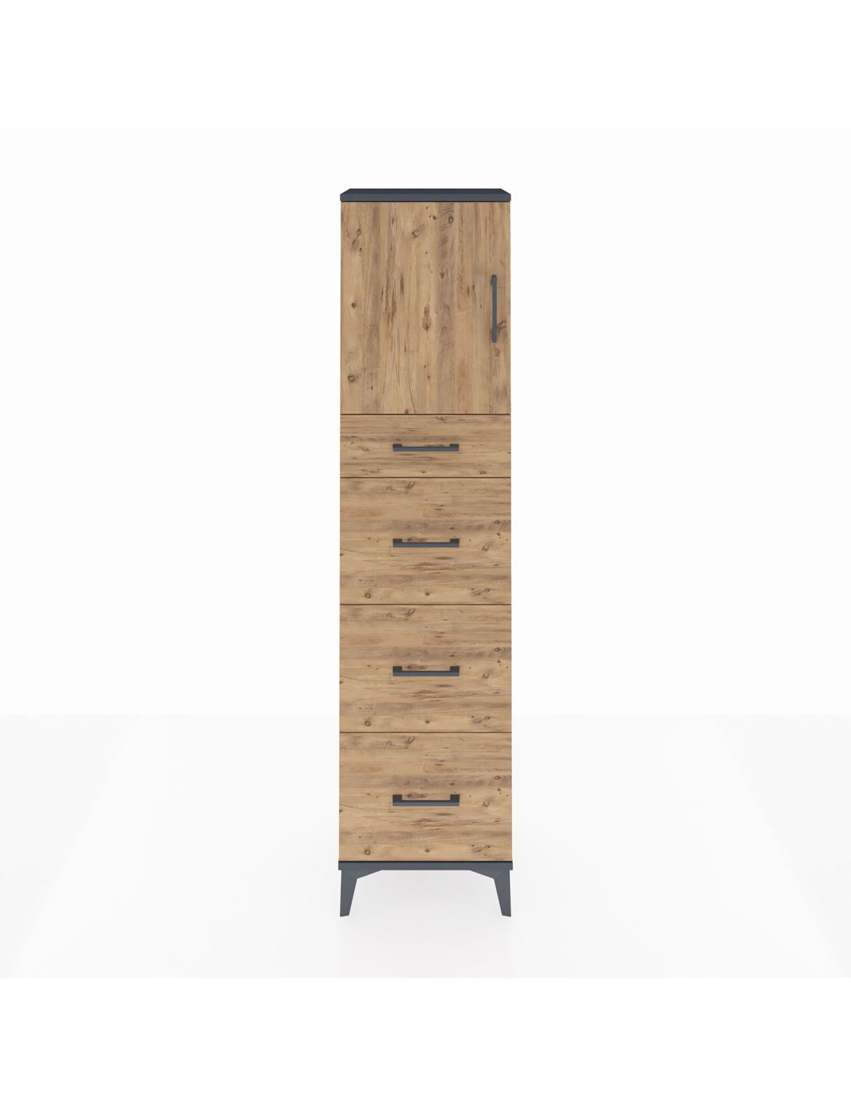 Arges Dolap 2 Raflı 4 Çekmeceli Tek Kapaklı 44x30x182 Antrasit-Çam