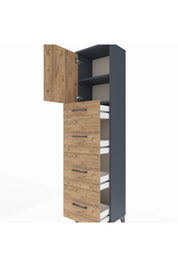 Arges Dolap 2 Raflı 4 Çekmeceli Tek Kapaklı 44x30x182 Antrasit-Çam