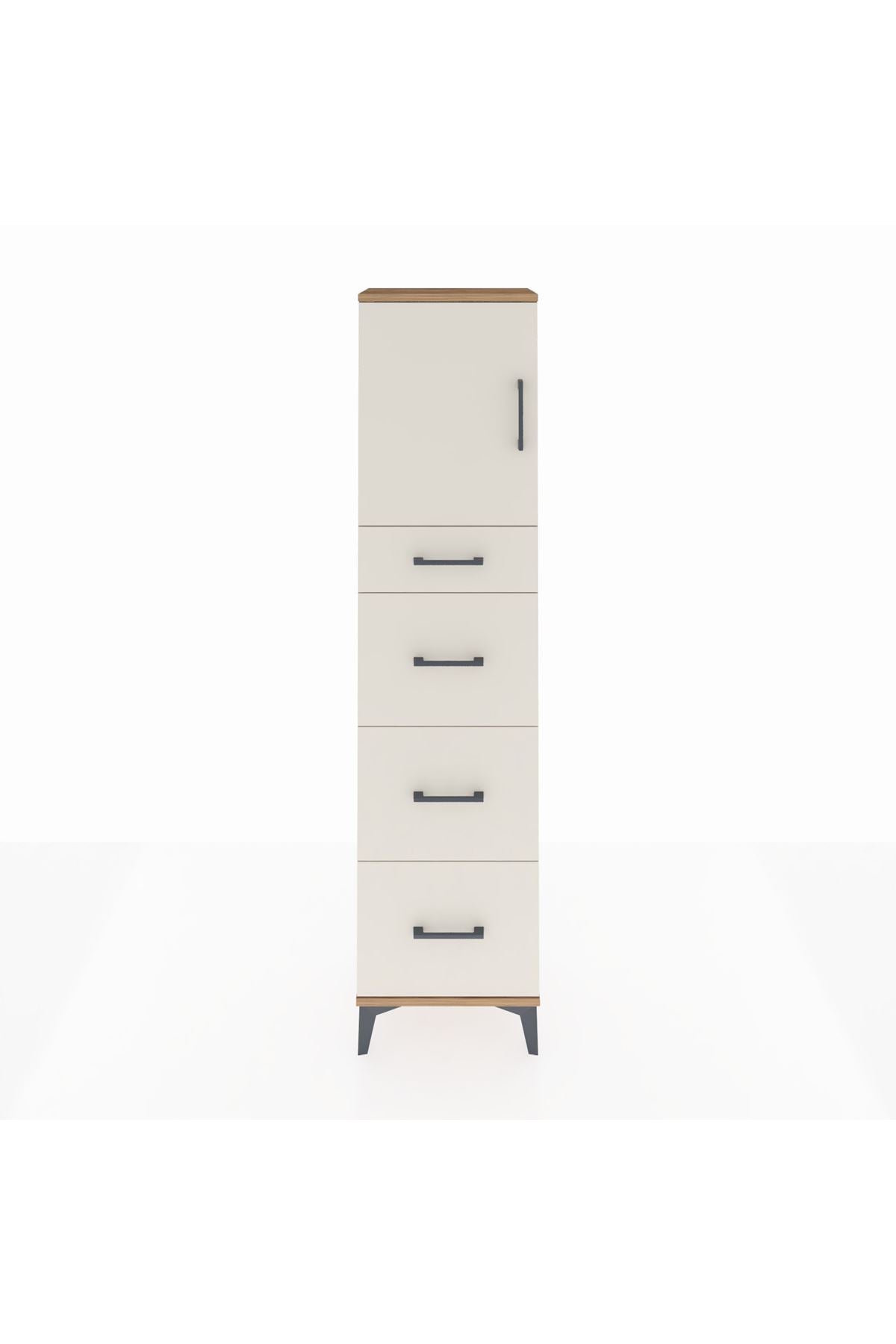 Arges Dolap 2 Raflı 4 Çekmeceli Tek Kapaklı 44x30x182 Çam-Aytaşı