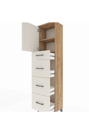 Arges Dolap 2 Raflı 4 Çekmeceli Tek Kapaklı 44x30x182 Çam-Aytaşı