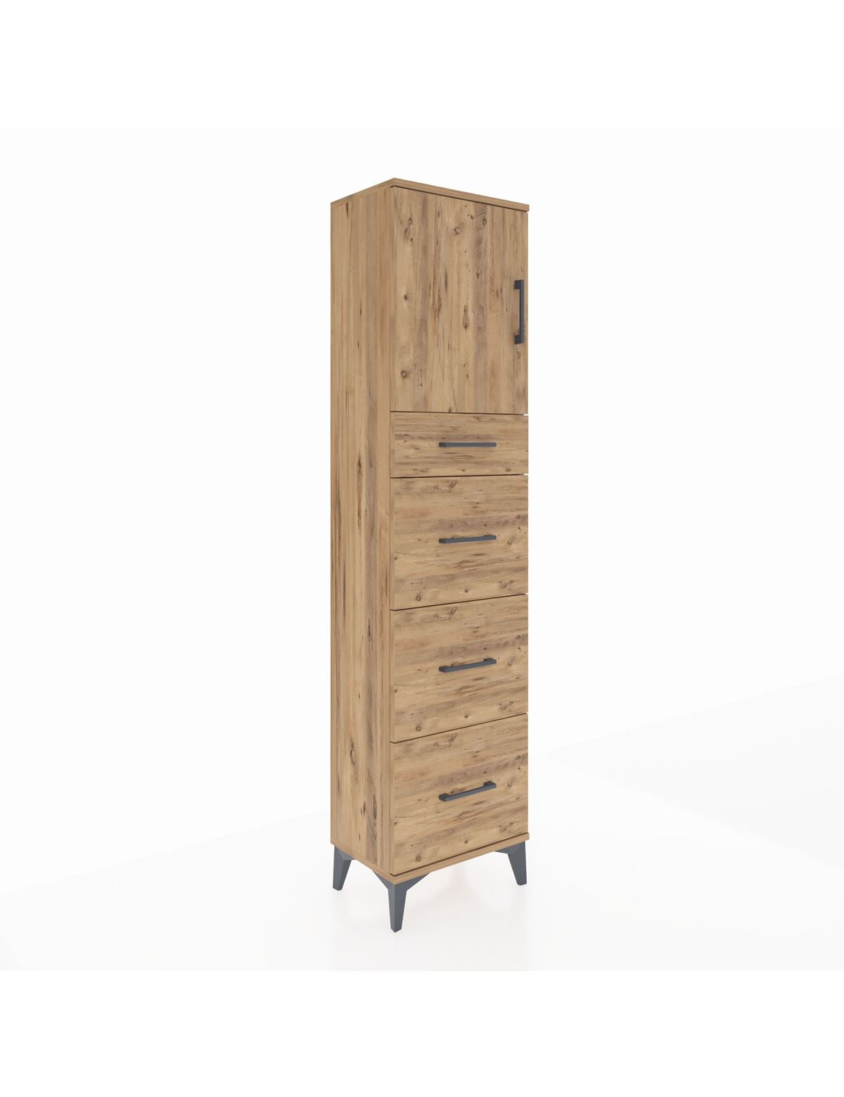 Arges Dolap 2 Raflı 4 Çekmeceli Tek Kapaklı 44x30x182 Çam-Çam