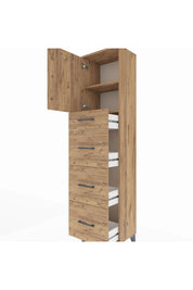 Arges Dolap 2 Raflı 4 Çekmeceli Tek Kapaklı 44x30x182 Çam-Çam